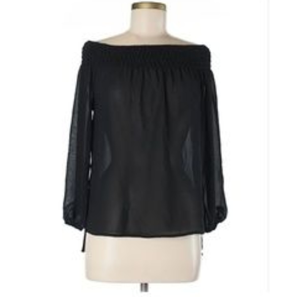 NWT SHELLI SEGALL Black 3/4 Sleeve Sheer Blouse - Picture 2 of 5